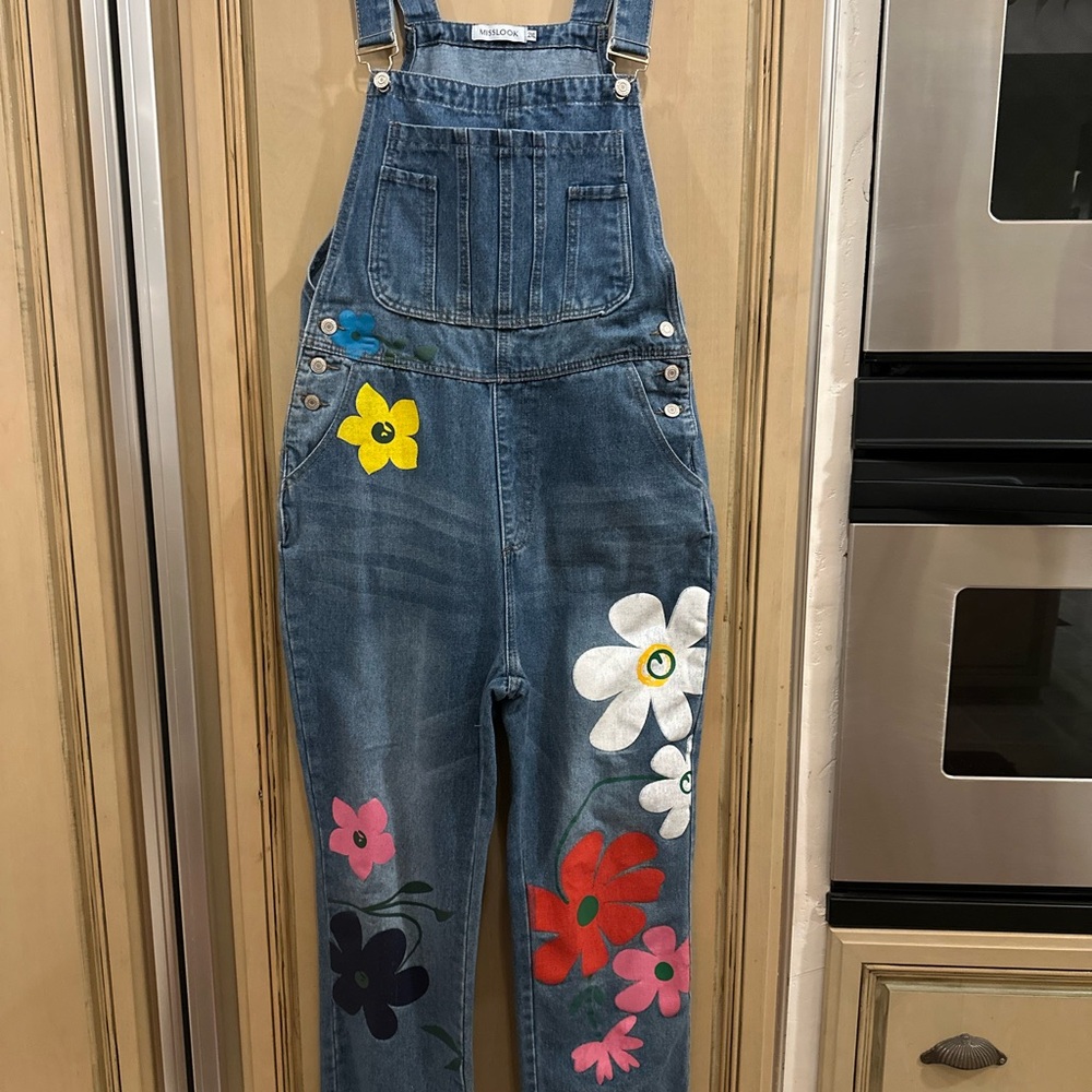 MISSLOOK Denim Overalls with Floral Design